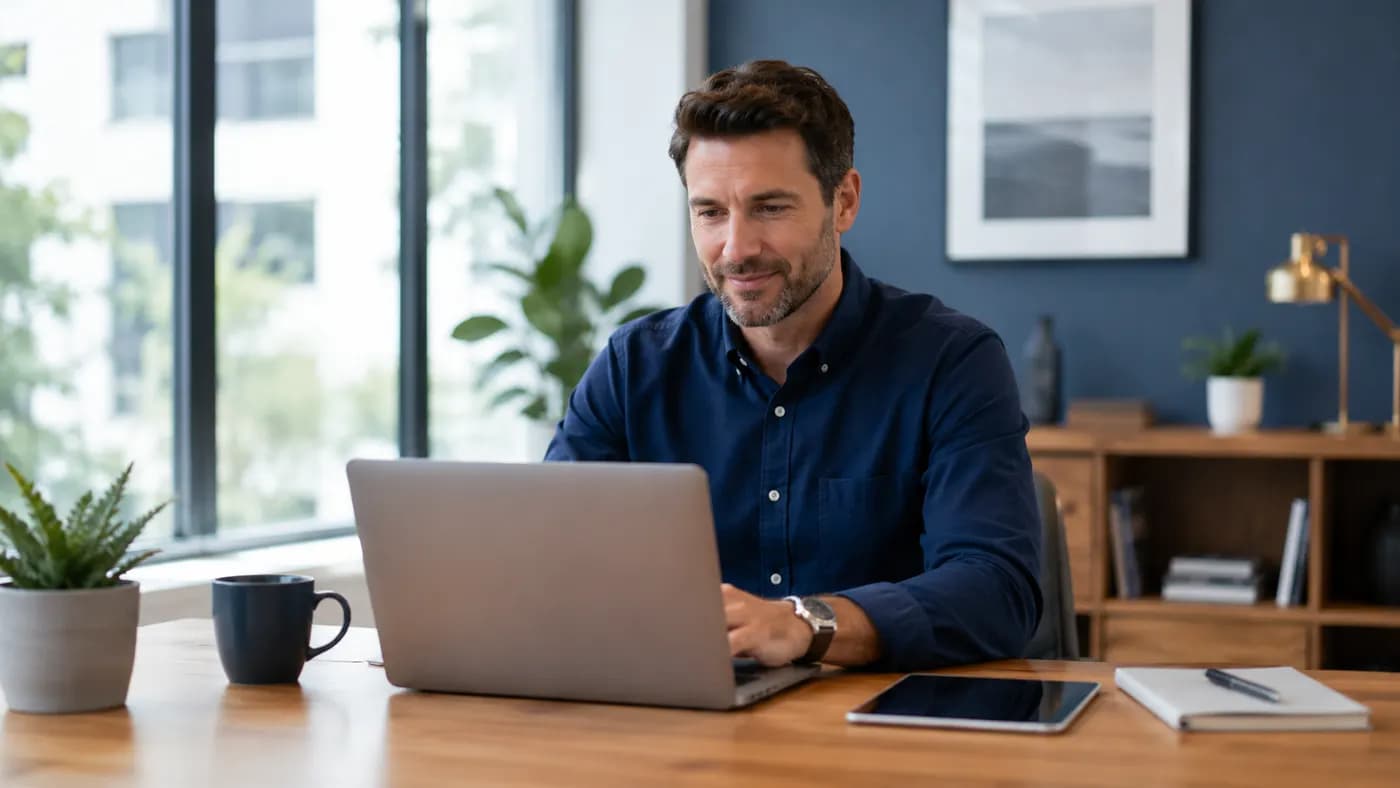 Business owner working while Prebo manages local visibility